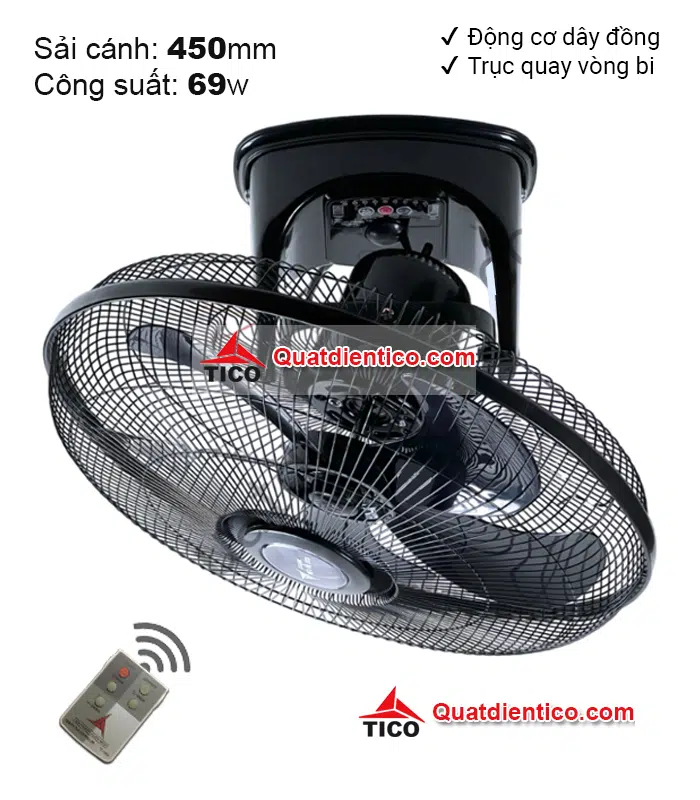 Quạt đảo trần điều khiển từ xa màu đen